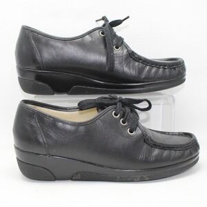 Softspots Black Leather Lace Up Wedge Oxfords Moc Toe Shoes 103701 Womens 9.5 M